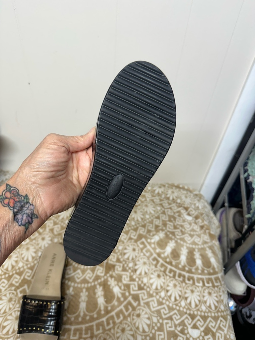 Anne Klein Black Studded Slide Sandals - Picture 7 of 12